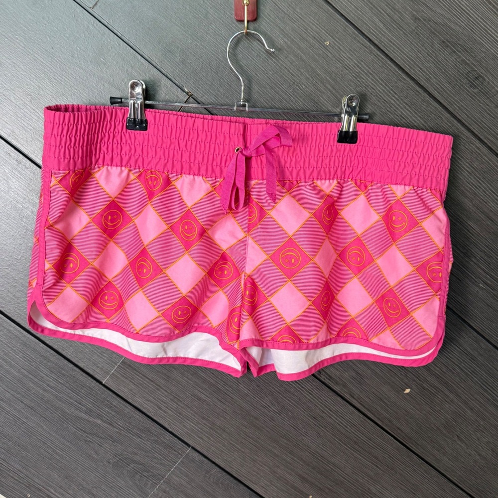 Joe Boxer Women's Y2K Smiley Face Hybrid Shorts Pink Orange Dolphin Large NWOT